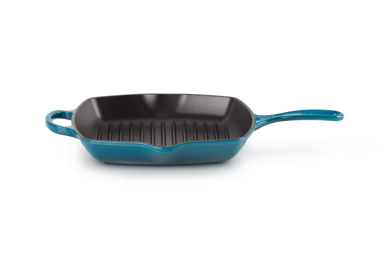 Квадратная сковорода-гриль Le Creuset Signature, эмалированный чугун, для индукции, газа и духовки, deep teal