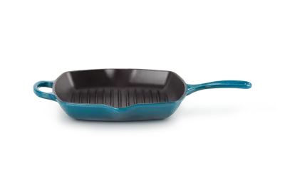 Квадратная сковорода-гриль Le Creuset Signature, эмалированный чугун, для индукции, газа и духовки, deep teal