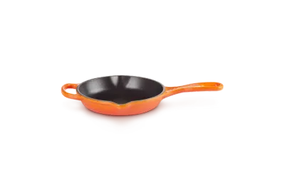 Сковорода чугунная эмалированная Le Creuset 16 см для жарки и подачи, оранжевая, с двумя носиками, индукция