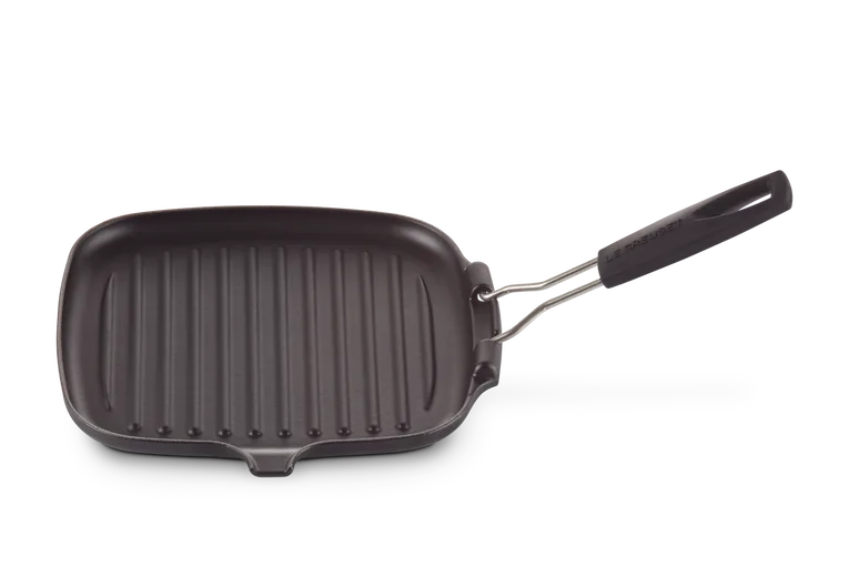 Сковорода-гриль квадратная Le Creuset чугунная эмалированная с силиконовой ручкой, матовая чёрная, для индукции и духовки