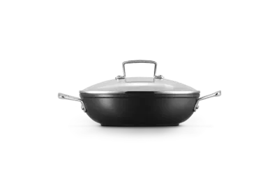 Сковорода профессиональная Le Creuset 24 см, кованый анодированный алюминий, антипригарная, со стеклянной крышкой, для индукции