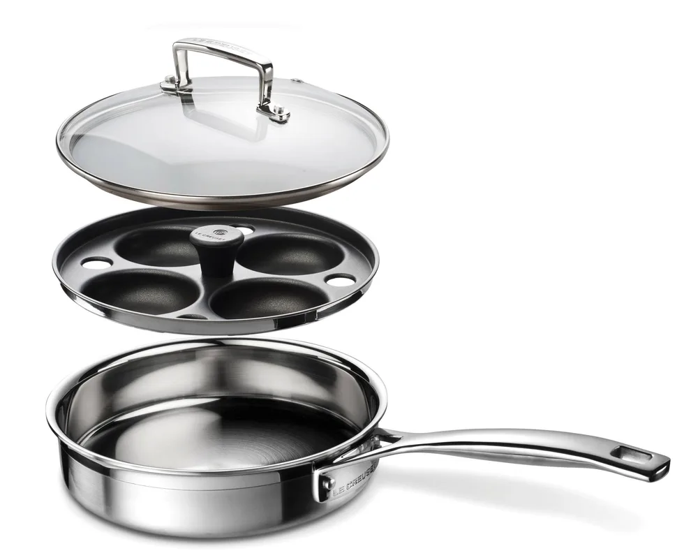 Сковорода Saute для яиц Le Creuset 3-ply, нержавеющая сталь, 1,5 л, с вкладкой и крышкой, индукция, духовка
