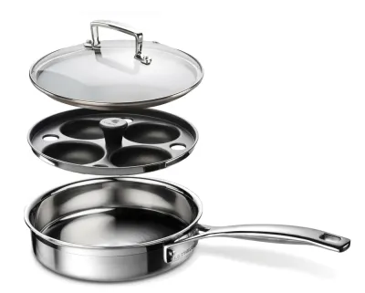 Сковорода Saute для яиц Le Creuset 3-ply, нержавеющая сталь, 1,5 л, с вкладкой и крышкой, индукция, духовка