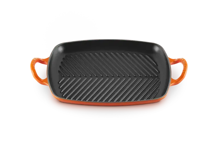 Плита-гриль прямоугольная Le Creuset, эмалированный чугун, цвет «пламенный», для индукции и духовки