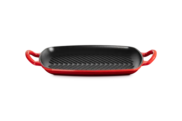 Плита-гриль прямоугольная Le Creuset, эмалированный чугун, вишнёвая, для индукции и духовки