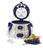 Корзина для пикника Les Jardins de la Comtesse Deauville на 2 персоны, круглая, с посудой, диаметр 43 см, бело-синяя — фото 1