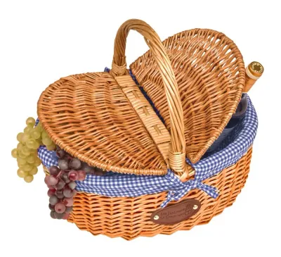 Корзина для пикника Les Jardins de la Comtesse Campagne Blue Gingham плетёная, с двойной крышкой, 40 × 31 × 40 см, синяя клетка
