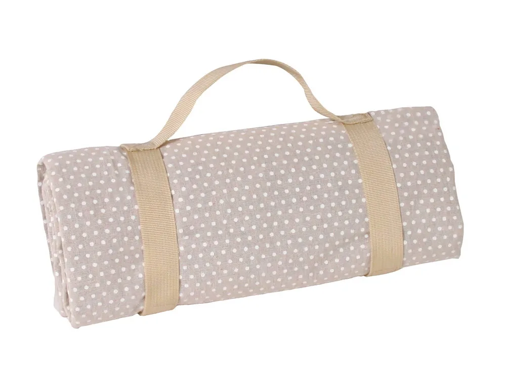 Скатерть-плед для пикника Les Jardins de la Comtesse Beige White Dots 140 × 140 см, водонепроницаемая основа, бежевая в белый горошек