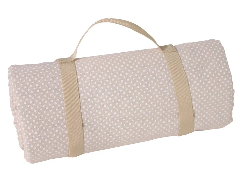 Скатерть для пикника Les Jardins de la Comtesse Beige White Dots 280 × 140 см, хлопок и водонепроницаемый полиэстер, бежевая в белый горошек