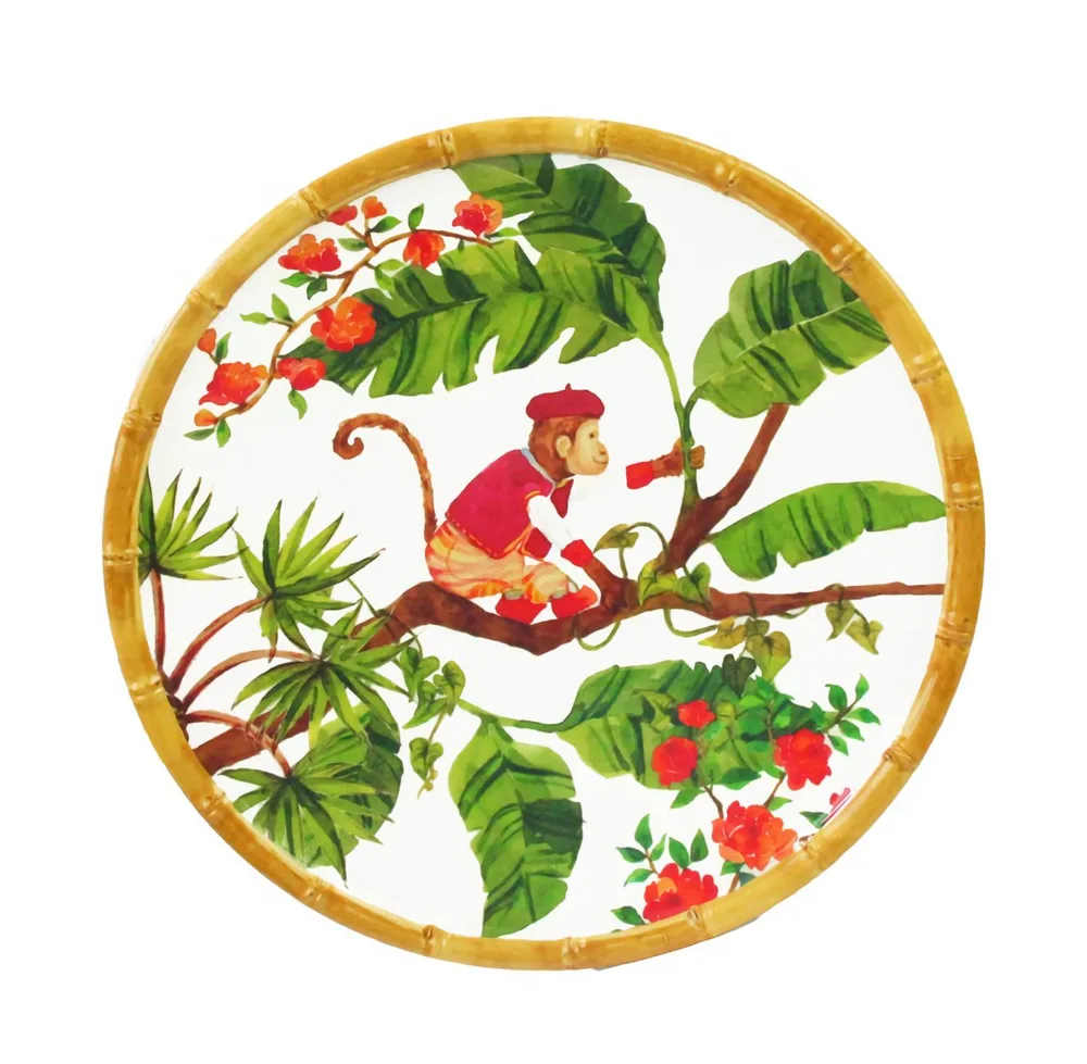 Тарелка мелкая меламиновая Les Jardins de la Comtesse Monkeys of Bali 23 см, разноцветная