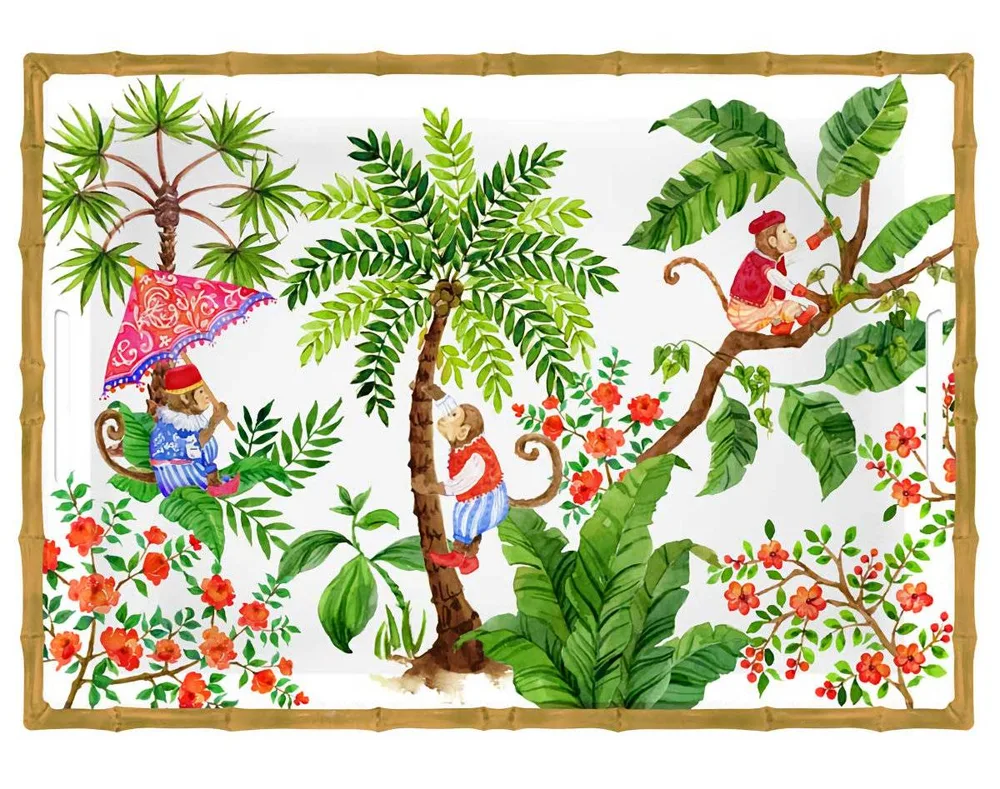 Поднос с ручками меламиновый Les Jardins de la Comtesse Monkeys of Bali 50 x 36 x 5 см, разноцветный