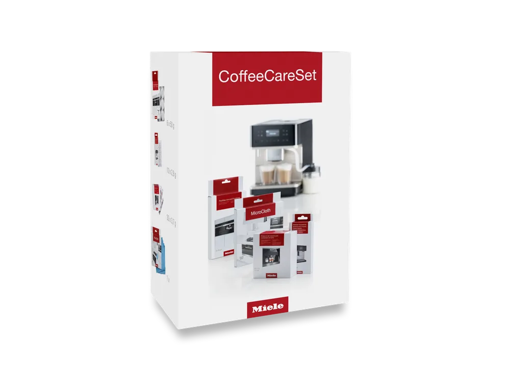 Набор для ухода за кофемашиной Miele CoffeeCare Set: таблетки от накипи, чистящие таблетки, средство для молочных магистралей, салфетка