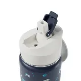 Термобутылка детская Monbento Twisty Blue Wolf с трубочкой и отсеком для перекуса, 0,42 л, синяя — фото 3