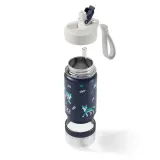 Термобутылка детская Monbento Twisty Blue Wolf с трубочкой и отсеком для перекуса, 0,42 л, синяя — фото 4