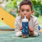 Термобутылка детская Monbento Twisty Blue Wolf с трубочкой и отсеком для перекуса, 0,42 л, синяя — фото 6