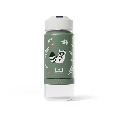 Термобутылка детская Monbento Twisty Green Raccoon с трубочкой и отсеком для перекуса, 0,42 л, зелёная