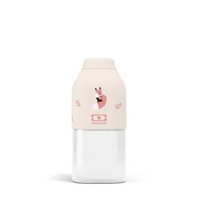 Бутылка для воды Monbento Positive S Fox 0,33 л, кремовая, с лисёнком, квадратная, от 4 лет