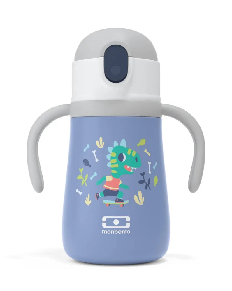 Бутылка детская изолированная Monbento Stram Dino 360 мл, синяя, с динозавром, для холодных напитков