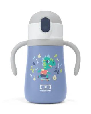 Бутылка детская изолированная Monbento Stram Dino 360 мл, синяя, с динозавром, для холодных напитков