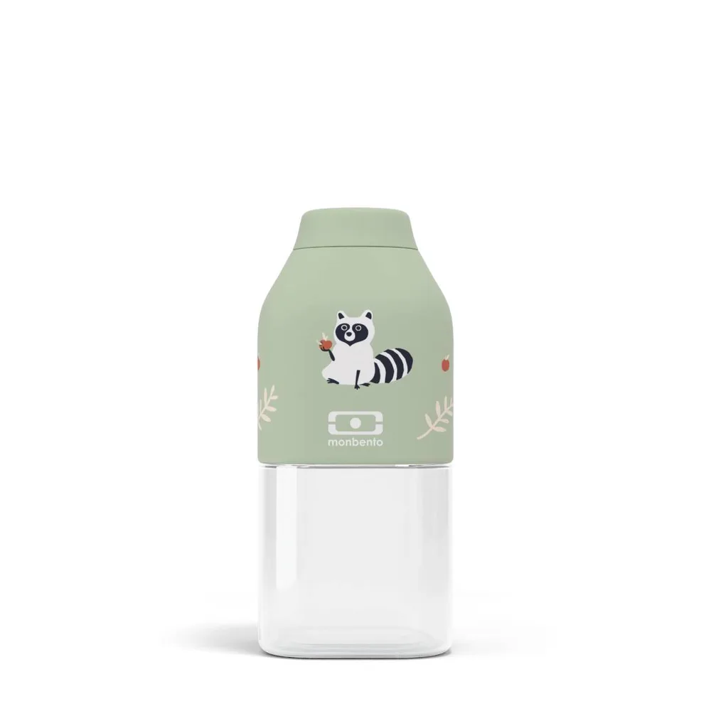 Бутылка для воды Monbento Positive S Raccoon 0,33 л, зелёная, с енотом, квадратная, от 4 лет