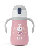 Бутылка детская изолированная Monbento Stram Bunny 360 мл, розовая, с зайчиком, трубочкой и ручкой, от 4 лет — фото 1
