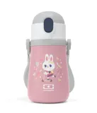 Бутылка детская изолированная Monbento Stram Bunny 360 мл, розовая, с зайчиком, трубочкой и ручкой, от 4 лет — фото 2