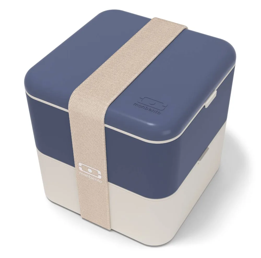 Ланч-бокс Monbento Bento Square Made in France Blue Natural 1,7 л, тёмно-синий с кремовым