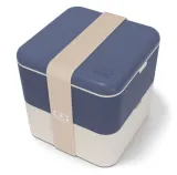 Ланч-бокс Monbento Bento Square Made in France Blue Natural 1,7 л, тёмно-синий с кремовым — фото 1