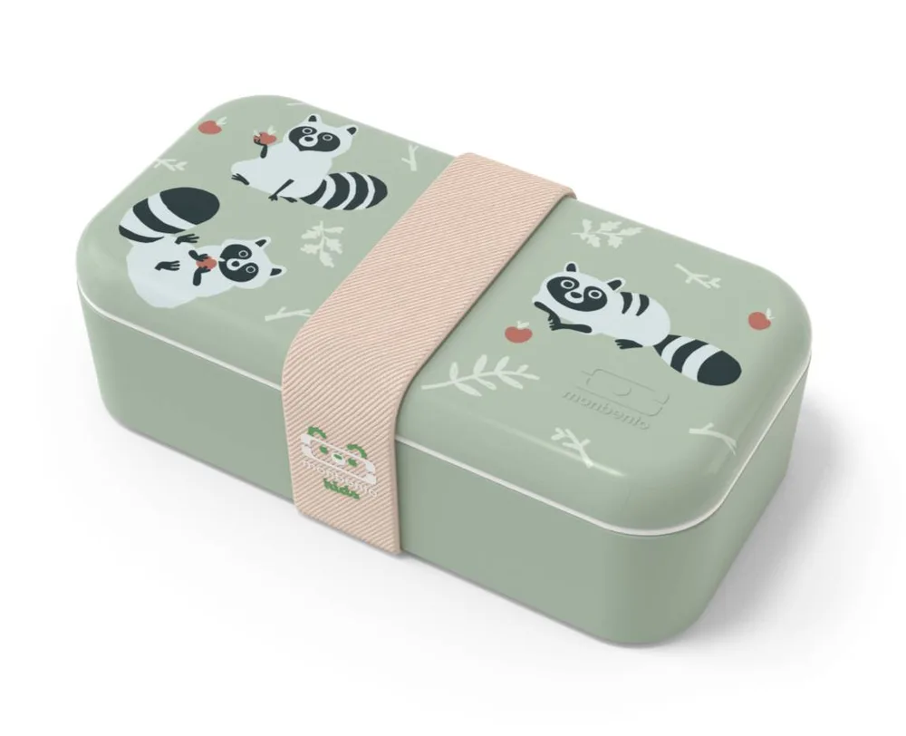 Ланч-бокс детский Monbento Foodie Raccoon 500 мл, с узором из енотов, зелёный