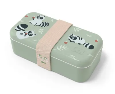 Ланч-бокс детский Monbento Foodie Raccoon 500 мл, с узором из енотов, зелёный