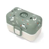 Ланч-бокс детский Monbento Tresor Graphic Raccoon 0,8 л, три контейнера, зелёный с кремовым — фото 1