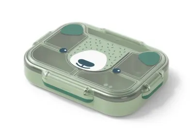Ланч-бокс детский Monbento Wonder Green Bear 950 мл, два лотка, 5 отделений из стали, зелёный
