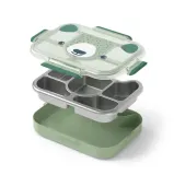 Ланч-бокс детский Monbento Wonder Green Bear 950 мл, два лотка, 5 отделений из стали, зелёный — фото 4