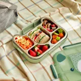 Ланч-бокс детский Monbento Wonder Green Bear 950 мл, два лотка, 5 отделений из стали, зелёный — фото 6
