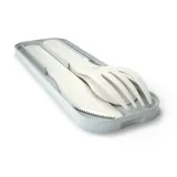 Дорожные столовые приборы Monbento Pocket Color Natural: ложка, нож, вилка в футляре, биопластик, бело-серые — фото 1