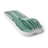 Дорожные столовые приборы Monbento Pocket Color Green Forest: ложка, нож, вилка в футляре, биопластик, зелёно-серые — фото 1