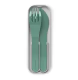 Дорожные столовые приборы Monbento Pocket Color Green Forest: ложка, нож, вилка в футляре, биопластик, зелёно-серые — фото 2