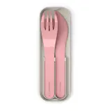 Дорожные столовые приборы Monbento Pocket Color Pink Blush: ложка, нож, вилка в футляре, биопластик, розово-серые — фото 2