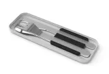 Дорожные столовые приборы Monbento Slim Box Black Onyx в футляре: ложка, вилка, нож, нержавеющая сталь, серебристо-чёрные — фото 2