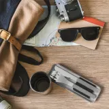 Дорожные столовые приборы Monbento Slim Box Black Onyx в футляре: ложка, вилка, нож, нержавеющая сталь, серебристо-чёрные — фото 6