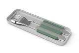 Дорожный набор столовых приборов Monbento Slim Box Natural Green, ложка, вилка, нож в футляре, серебристо-зелёный — фото 2