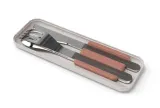 Дорожный набор столовых приборов Monbento Slim Box Pink Moka, ложка, вилка, нож в футляре, серебристый с розово-коричневым — фото 2