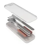 Дорожный набор столовых приборов Monbento Slim Box Pink Moka, ложка, вилка, нож в футляре, серебристый с розово-коричневым — фото 3