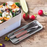 Дорожный набор столовых приборов Monbento Slim Box Pink Moka, ложка, вилка, нож в футляре, серебристый с розово-коричневым — фото 5