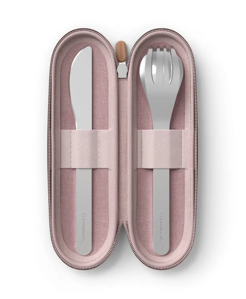 Дорожный набор столовых приборов Monbento Slim Nest Pink в футляре на молнии, ложка, вилка, нож, розовый
