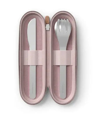 Дорожный набор столовых приборов Monbento Slim Nest Pink в футляре на молнии, ложка, вилка, нож, розовый