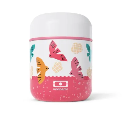 Термос для еды детский Monbento Capsule Graphic Birds 280 мл, бело-розовый, с птицами