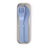 Дорожные столовые приборы Monbento Pocket Color Blue Infinity: ложка, нож, вилка в футляре, биопластик, сине-серые — фото 2