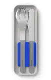 Дорожные столовые приборы Monbento Slim Box Blue в футляре: ложка, вилка, нож, нержавеющая сталь, серебристо-синие — фото 1