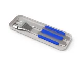 Дорожные столовые приборы Monbento Slim Box Blue в футляре: ложка, вилка, нож, нержавеющая сталь, серебристо-синие — фото 2